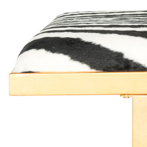 Safavieh Millie Bench Coffee Table Loft Zebra Gold Wood MDF Foam Iron Cowhide FOX6251C 889048146921