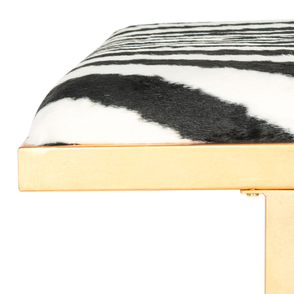 Safavieh Millie Bench Coffee Table Loft Zebra Gold Wood MDF Foam Iron Cowhide FOX6251C 889048146921