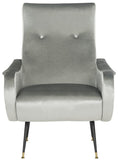 Safavieh Elicia Accent Chair Velvet Retro Mid Century Light Grey Wood Eucalyptus Foam Iron Polyester FOX6260A 889048216037