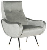 Safavieh Elicia Accent Chair Velvet Retro Mid Century Light Grey Wood Eucalyptus Foam Iron Polyester FOX6260A 889048216037