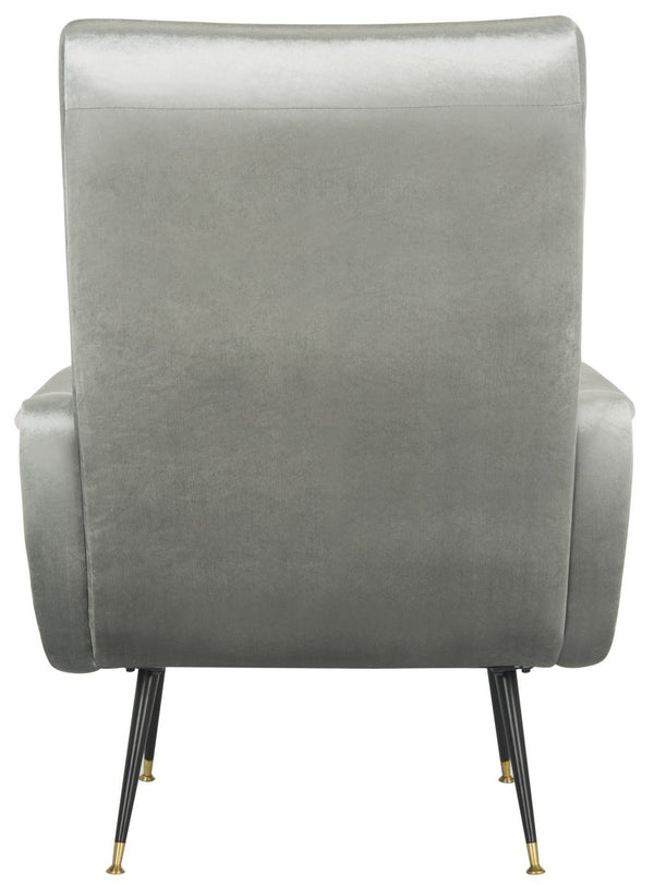 Safavieh Elicia Accent Chair Velvet Retro Mid Century Light Grey Wood Eucalyptus Foam Iron Polyester FOX6260A 889048216037