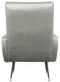 Safavieh Elicia Accent Chair Velvet Retro Mid Century Light Grey Wood Eucalyptus Foam Iron Polyester FOX6260A 889048216037