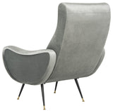 Safavieh Elicia Accent Chair Velvet Retro Mid Century Light Grey Wood Eucalyptus Foam Iron Polyester FOX6260A 889048216037