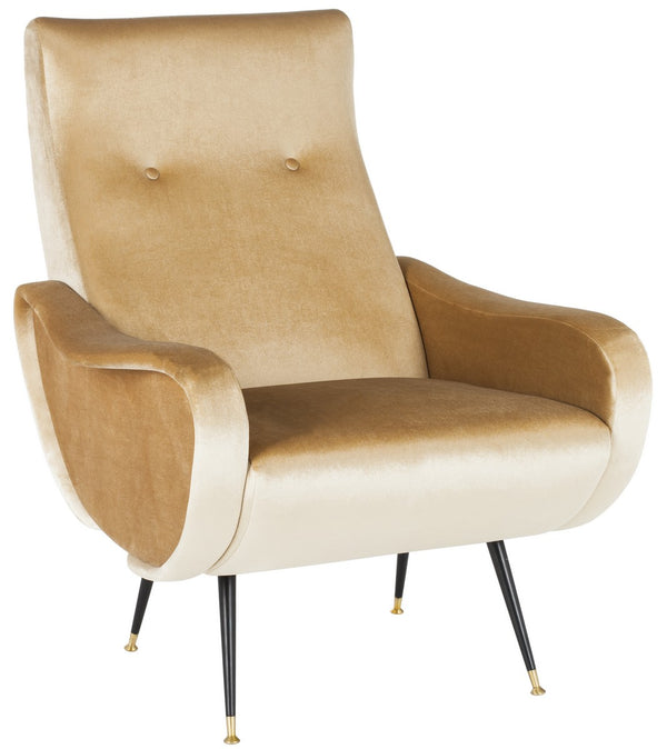 Safavieh Elicia Accent Chair Velvet Retro Mid Century Camel Wood Eucalyptus Foam Iron Polyester FOX6260B 889048216044