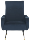 Safavieh Elicia Accent Chair Velvet Retro Mid Century Navy Wood Eucalyptus Foam Iron Polyester FOX6260C 889048216051