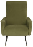 Safavieh Elicia Accent Chair Velvet Retro Mid Century Hunter Green Wood Eucalyptus Foam Iron Polyester FOX6260D 889048329508