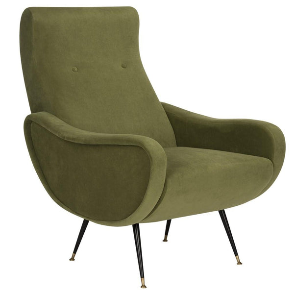 Safavieh Elicia Accent Chair Velvet Retro Mid Century Hunter Green Wood Eucalyptus Foam Iron Polyester FOX6260D 889048329508