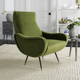 Safavieh Elicia Accent Chair Velvet Retro Mid Century Hunter Green Wood Eucalyptus Foam Iron Polyester FOX6260D 889048329508