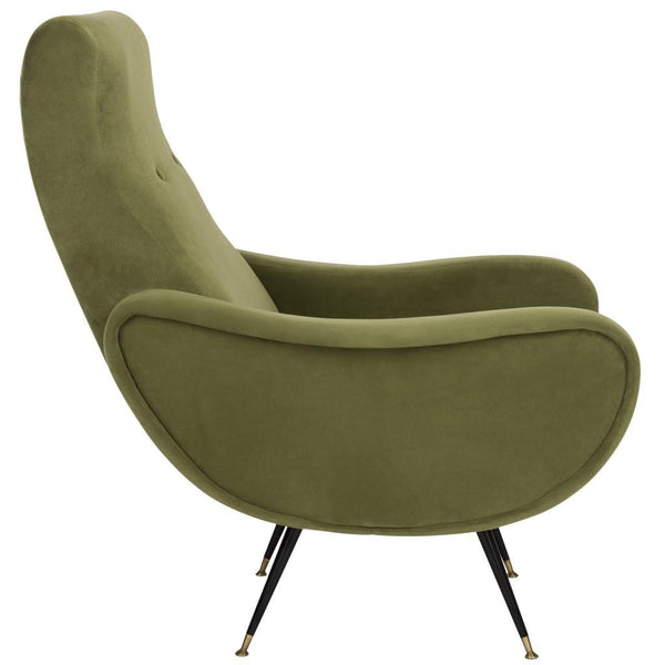 Safavieh Elicia Accent Chair Velvet Retro Mid Century Hunter Green Wood Eucalyptus Foam Iron Polyester FOX6260D 889048329508