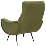 Safavieh Elicia Accent Chair Velvet Retro Mid Century Hunter Green Wood Eucalyptus Foam Iron Polyester FOX6260D 889048329508