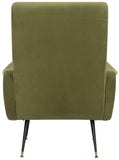 Safavieh Elicia Accent Chair Velvet Retro Mid Century Hunter Green Wood Eucalyptus Foam Iron Polyester FOX6260D 889048329508