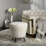 Safavieh Oriana Ottoman Retro Sheepskin Beige Wood Eucalyptus Foam Iron Genuine FOX6261A 889048216068