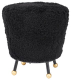 Safavieh Oriana Ottoman Retro Sheepskin Black Wood Eucalyptus Foam Iron Genuine FOX6261B 889048216075