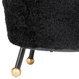 Safavieh Oriana Ottoman Retro Sheepskin Black Wood Eucalyptus Foam Iron Genuine FOX6261B 889048216075