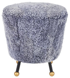 Safavieh Oriana Ottoman Retro Sheepskin Light Blue Wood Eucalyptus Foam Iron Genuine FOX6261C 889048216082