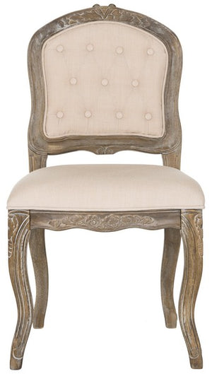Safavieh - Set of 2 - Eloise Dining Chair 20''H French Leg Beige Rustic Oak NC Coating Rubberwood Foam Iron Linen Polyester FOX6264A-SET2 889048225176