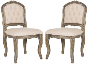 Safavieh - Set of 2 - Eloise Dining Chair 20''H French Leg Beige Rustic Oak NC Coating Rubberwood Foam Iron Linen Polyester FOX6264A-SET2 889048225176