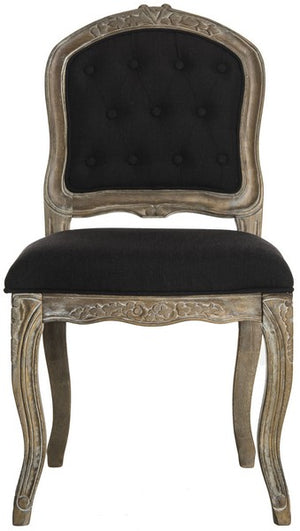 Safavieh - Set of 2 - Eloise Dining Chair 20''H French Leg Black Rustic Oak NC Coating Rubberwood Foam Iron Linen Polyester FOX6264B-SET2 889048225183