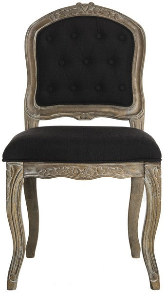 Safavieh - Set of 2 - Eloise Dining Chair 20''H French Leg Black Rustic Oak NC Coating Rubberwood Foam Iron Linen Polyester FOX6264B-SET2 889048225183