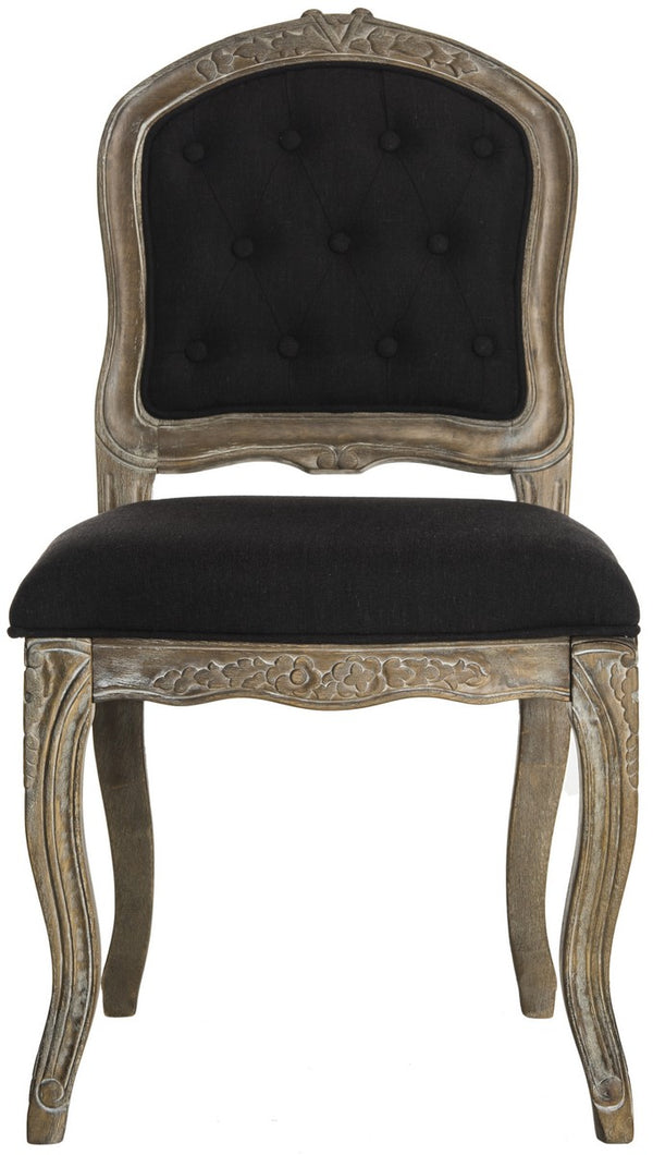 Safavieh - Set of 2 - Eloise Dining Chair 20''H French Leg Black Rustic Oak NC Coating Rubberwood Foam Iron Linen Polyester FOX6264B-SET2 889048225183