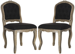 Safavieh - Set of 2 - Eloise Dining Chair 20''H French Leg Black Rustic Oak NC Coating Rubberwood Foam Iron Linen Polyester FOX6264B-SET2 889048225183
