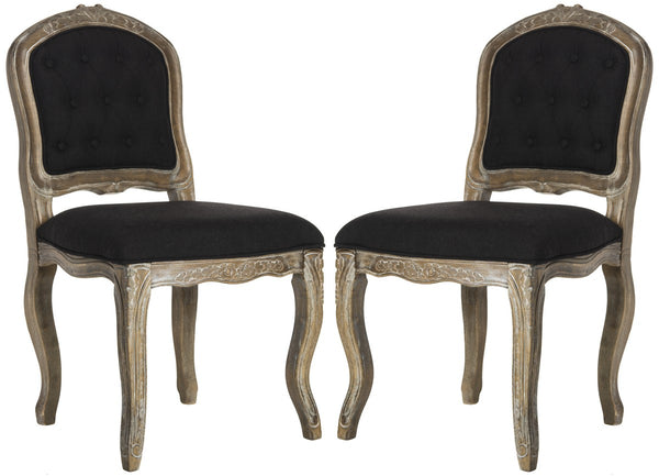 Safavieh - Set of 2 - Eloise Dining Chair 20''H French Leg Black Rustic Oak NC Coating Rubberwood Foam Iron Linen Polyester FOX6264B-SET2 889048225183