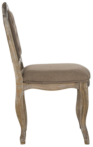 Safavieh - Set of 2 - Eloise Dining Chair 20''H French Leg Dark Brown Rustic Oak NC Coating Rubberwood Foam Iron Linen FOX6264C-SET2 889048225190