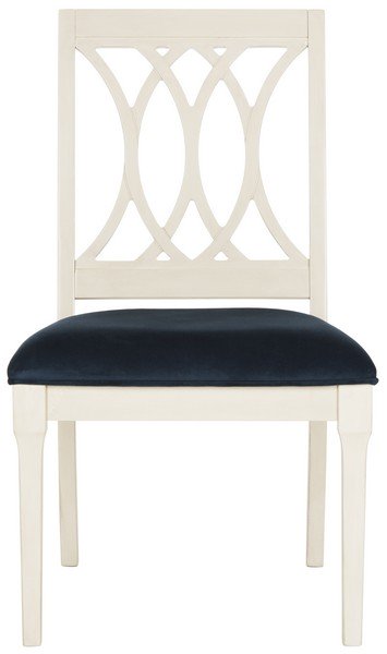 Safavieh - Set of 2 - Selena Side Chair 19''H Velvet Navy Antique White NC Coating Rubberwood Foam Iron Polyester FOX6265A-SET2 889048225152