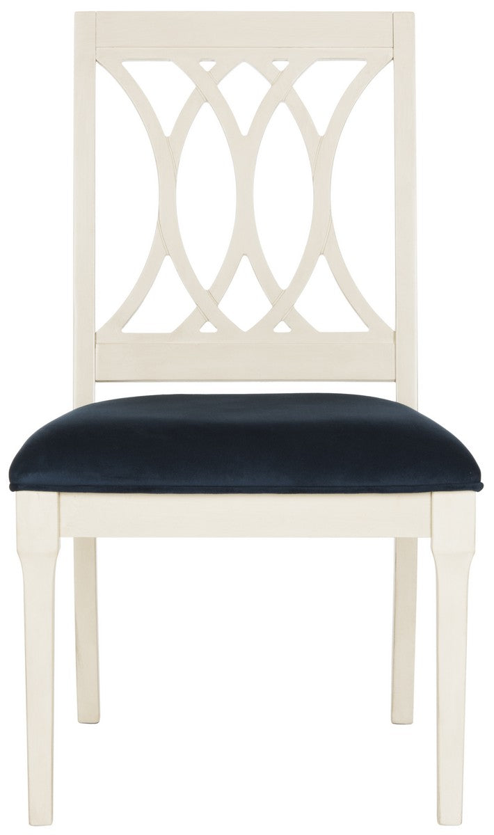 Safavieh - Set of 2 - Selena Side Chair 19''H Velvet Navy Antique White NC Coating Rubberwood Foam Iron Polyester FOX6265A-SET2 889048225152