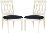 Safavieh - Set of 2 - Selena Side Chair 19''H Velvet Navy Antique White NC Coating Rubberwood Foam Iron Polyester FOX6265A-SET2 889048225152