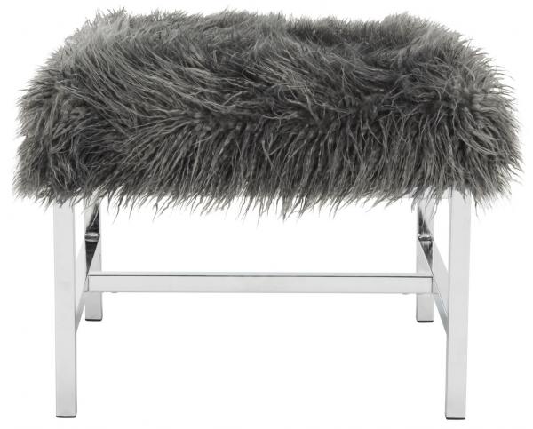 Safavieh Horace Bench Faux Sheepskin Square Grey Wood Chrome Plated 12Mm MDF Foam Iron FOX6266A 889048218802