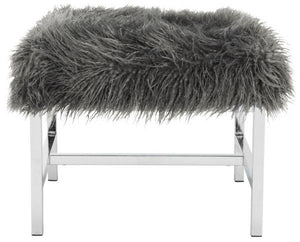 Safavieh Horace Bench Faux Sheepskin Square Grey Wood Chrome Plated 12Mm MDF Foam Iron FOX6266A 889048218802
