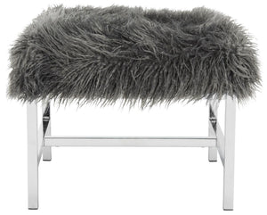 Safavieh Horace Bench Faux Sheepskin Square Grey Wood Chrome Plated 12Mm MDF Foam Iron FOX6266A 889048218802