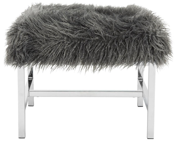 Safavieh Horace Bench Faux Sheepskin Square Grey Wood Chrome Plated 12Mm MDF Foam Iron FOX6266A 889048218802