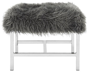 Safavieh Horace Bench Faux Sheepskin Square Grey Wood Chrome Plated 12Mm MDF Foam Iron FOX6266A 889048218802