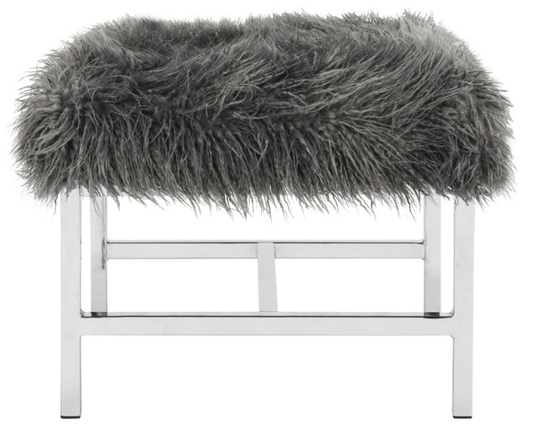 Safavieh Horace Bench Faux Sheepskin Square Grey Wood Chrome Plated 12Mm MDF Foam Iron FOX6266A 889048218802