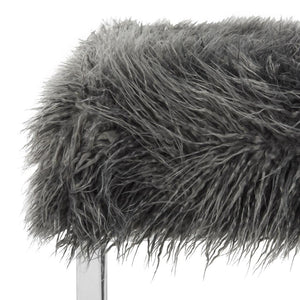 Safavieh Horace Bench Faux Sheepskin Square Grey Wood Chrome Plated 12Mm MDF Foam Iron FOX6266A 889048218802