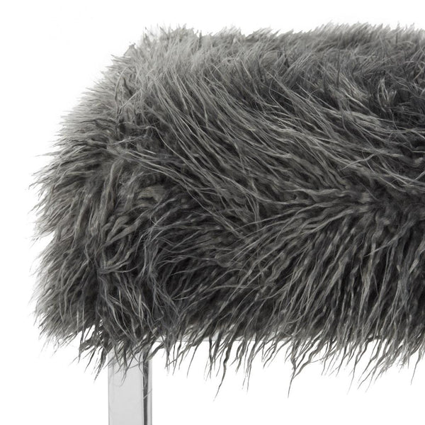 Safavieh Horace Bench Faux Sheepskin Square Grey Wood Chrome Plated 12Mm MDF Foam Iron FOX6266A 889048218802