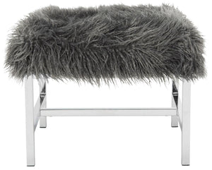 Safavieh Horace Bench Faux Sheepskin Square Grey Wood Chrome Plated 12Mm MDF Foam Iron FOX6266A 889048218802