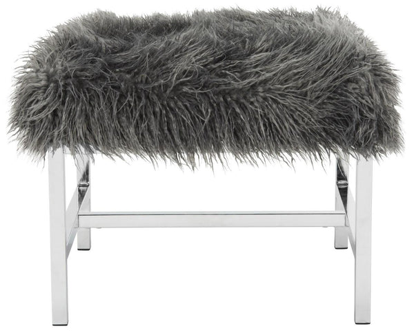 Safavieh Horace Bench Faux Sheepskin Square Grey Wood Chrome Plated 12Mm MDF Foam Iron FOX6266A 889048218802