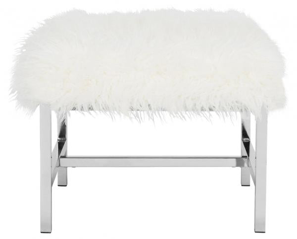 Safavieh Horace Bench Faux Sheepskin Square White Wood Chrome Plated 12Mm MDF Foam Iron FOX6266B 889048210912