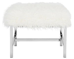Safavieh Horace Bench Faux Sheepskin Square White Wood Chrome Plated 12Mm MDF Foam Iron FOX6266B 889048210912