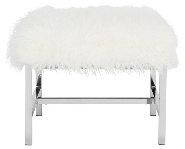 Safavieh Horace Bench Faux Sheepskin Square White Wood Chrome Plated 12Mm MDF Foam Iron FOX6266B 889048210912