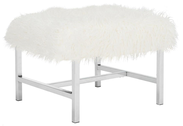 Safavieh Horace Bench Faux Sheepskin Square White Wood Chrome Plated 12Mm MDF Foam Iron FOX6266B 889048210912