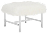 Safavieh Horace Bench Faux Sheepskin Square White Wood Chrome Plated 12Mm MDF Foam Iron FOX6266B 889048210912