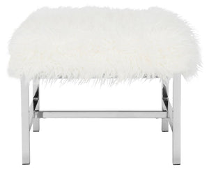 Safavieh Horace Bench Faux Sheepskin Square White Wood Chrome Plated 12Mm MDF Foam Iron FOX6266B 889048210912