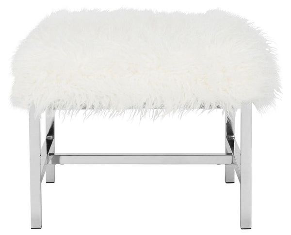 Safavieh Horace Bench Faux Sheepskin Square White Wood Chrome Plated 12Mm MDF Foam Iron FOX6266B 889048210912