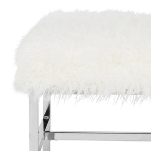 Safavieh Horace Bench Faux Sheepskin Square White Wood Chrome Plated 12Mm MDF Foam Iron FOX6266B 889048210912