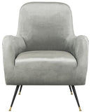 Noelle Accent Chair Velvet Retro Mid Century Light Grey Wood Eucalyptus Foam Iron Polyester