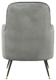 Safavieh Noelle Accent Chair Velvet Retro Mid Century Light Grey Wood Eucalyptus Foam Iron Polyester FOX6269A 889048219465